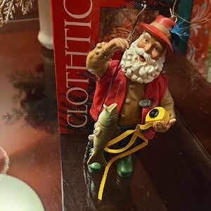Clothique In Original Box Santa Fisherman Christmas Ornament